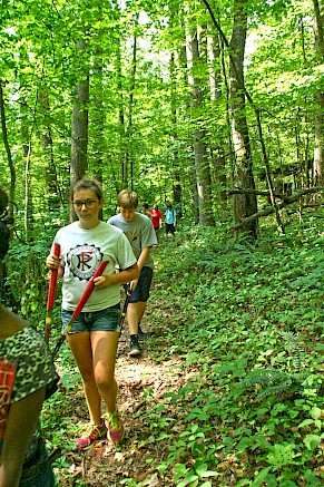 A crew clearing a camp trail